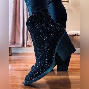 Rhinestone Booties in Black. Very G brand. Amazing quality and true to size.
